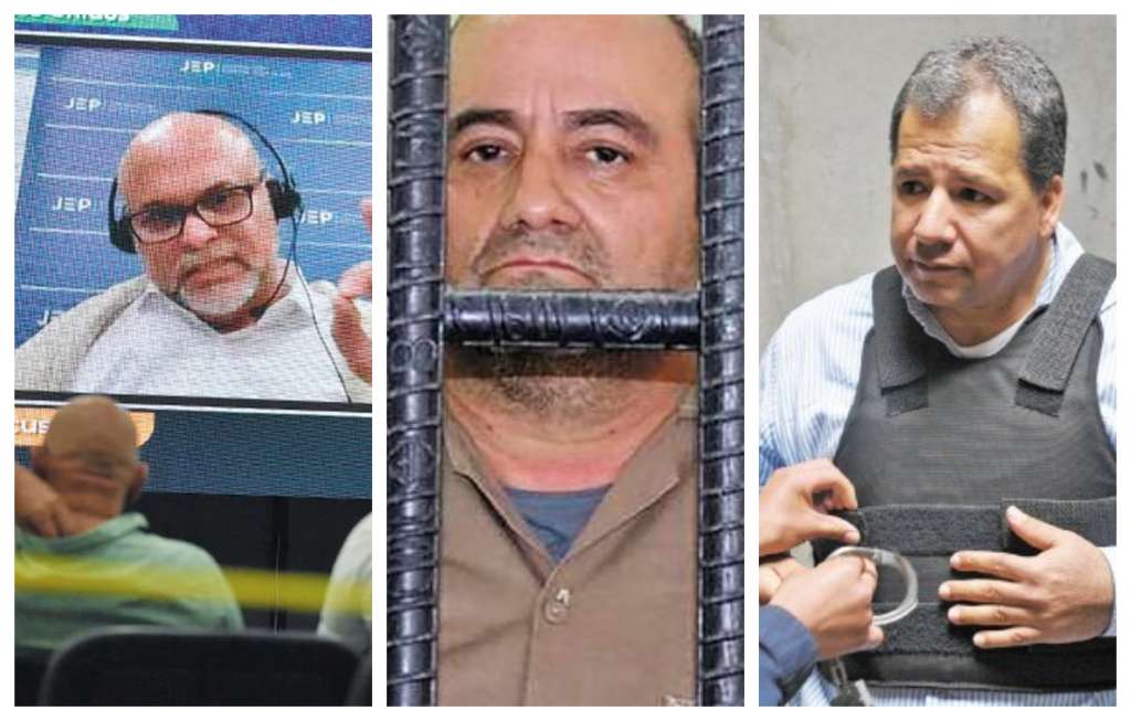 Salvatore Mancuso (izquierda), Dairo Antonio Úsuga (centro) y Daniel Rendón Herrera (derecha).