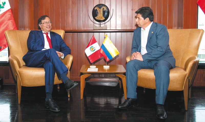 Imagen de Gustavo Petro y Pedro Castillo durante la reunión del 29 de agosto de 2022.