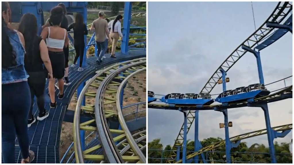 Los ocupantes de la montaña rusa tuvieron que evacuar caminando con la guía del personal del parque.