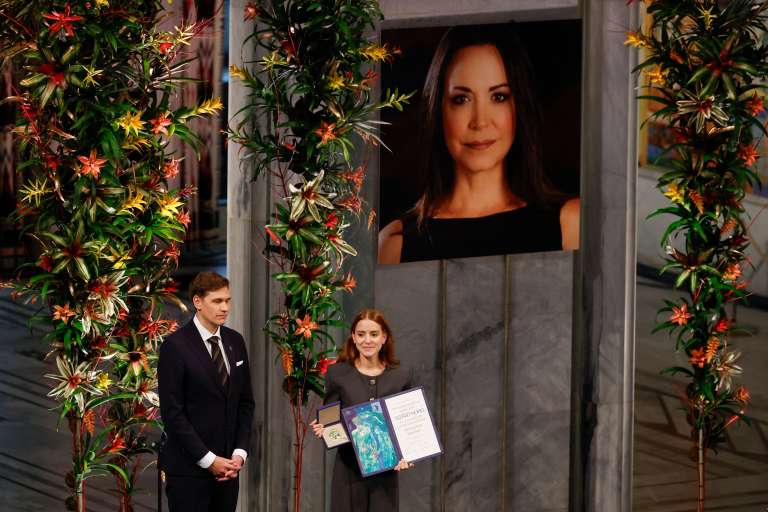 Ceremonia entrega Premio Nobel de Paz a María Corina Machado.