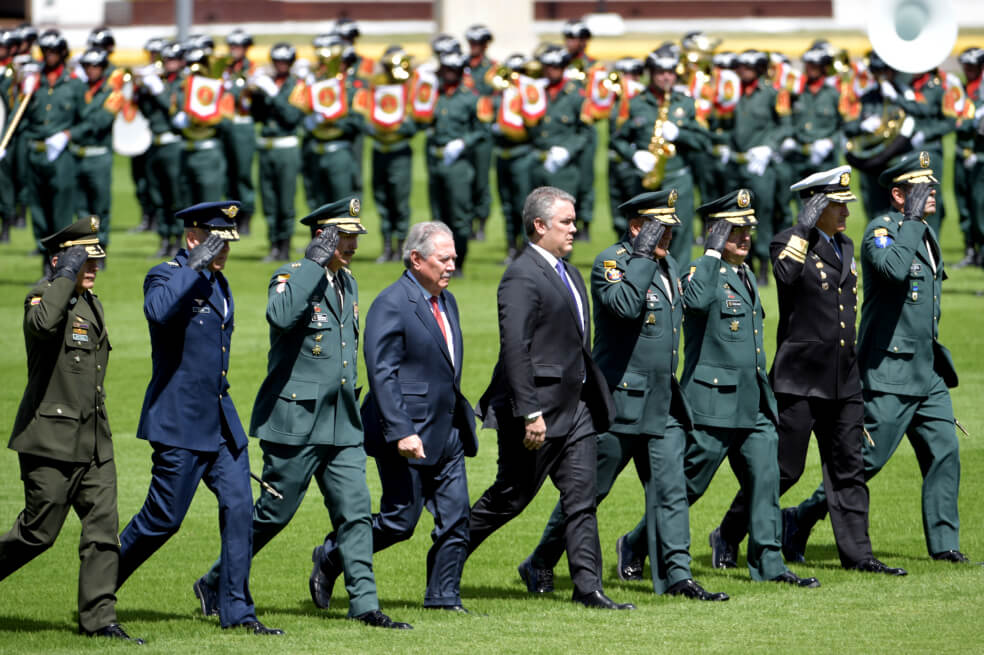El presidente Iván Duque, acompañado por la cúpula militar, quienes conforman una parte del Consejo de Seguridad Nacional.
/ Archivo El Espectador.