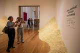 Con palomitas de maíz un artista mexicano representa el flujo migratorio