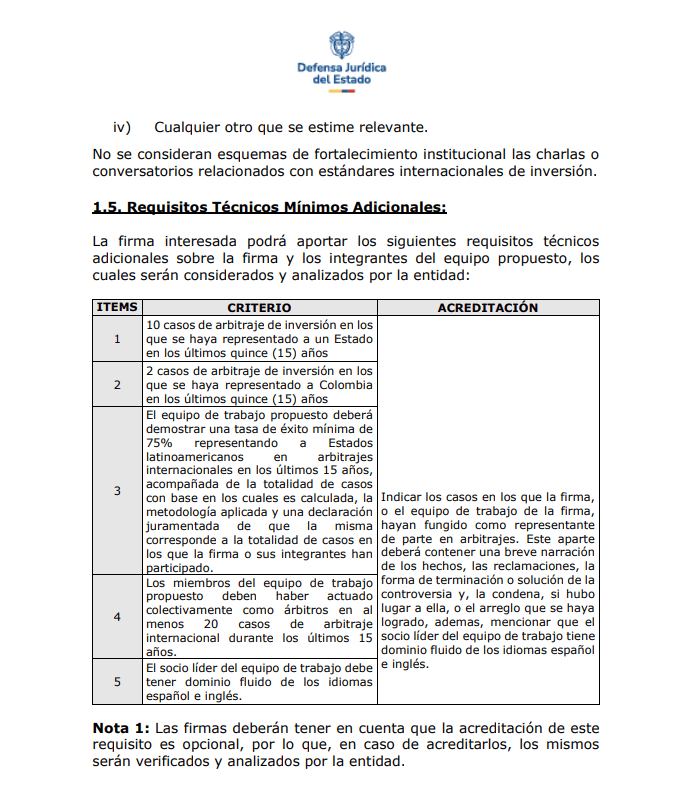Los nuevos criterios implementados en las invitaciones a cotizar con la llegada de Palomino. Extracto de la invitación a cotizar para el expediente Zijin.