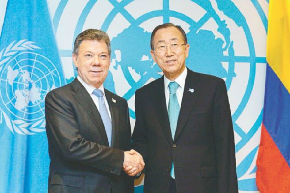 El presidente Juan Manuel Santos junto al secretario general de Naciones Unidas, Ban Ki-moon. / SIG
