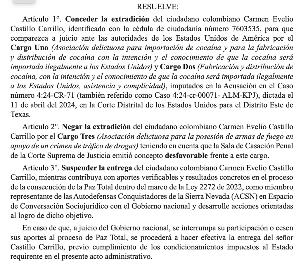 Esta es una parte de la Resolución sobre alias Muñeca, capo de "los Pachenca".