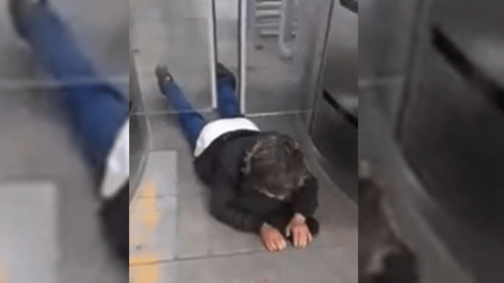 Una mujer se volvió viral en redes sociales, luego de que fuera grabada por un usuario cuando intentaba colarse en el Transmilenio.