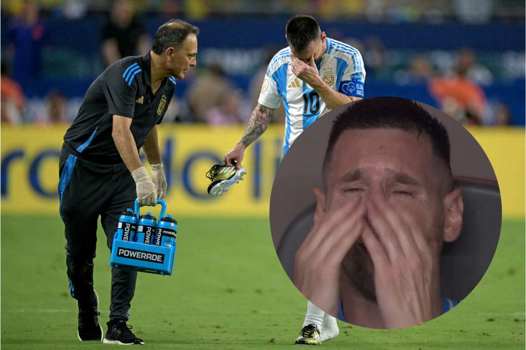 Lionel Messi llora tras su lesión en la final de la Copa América.