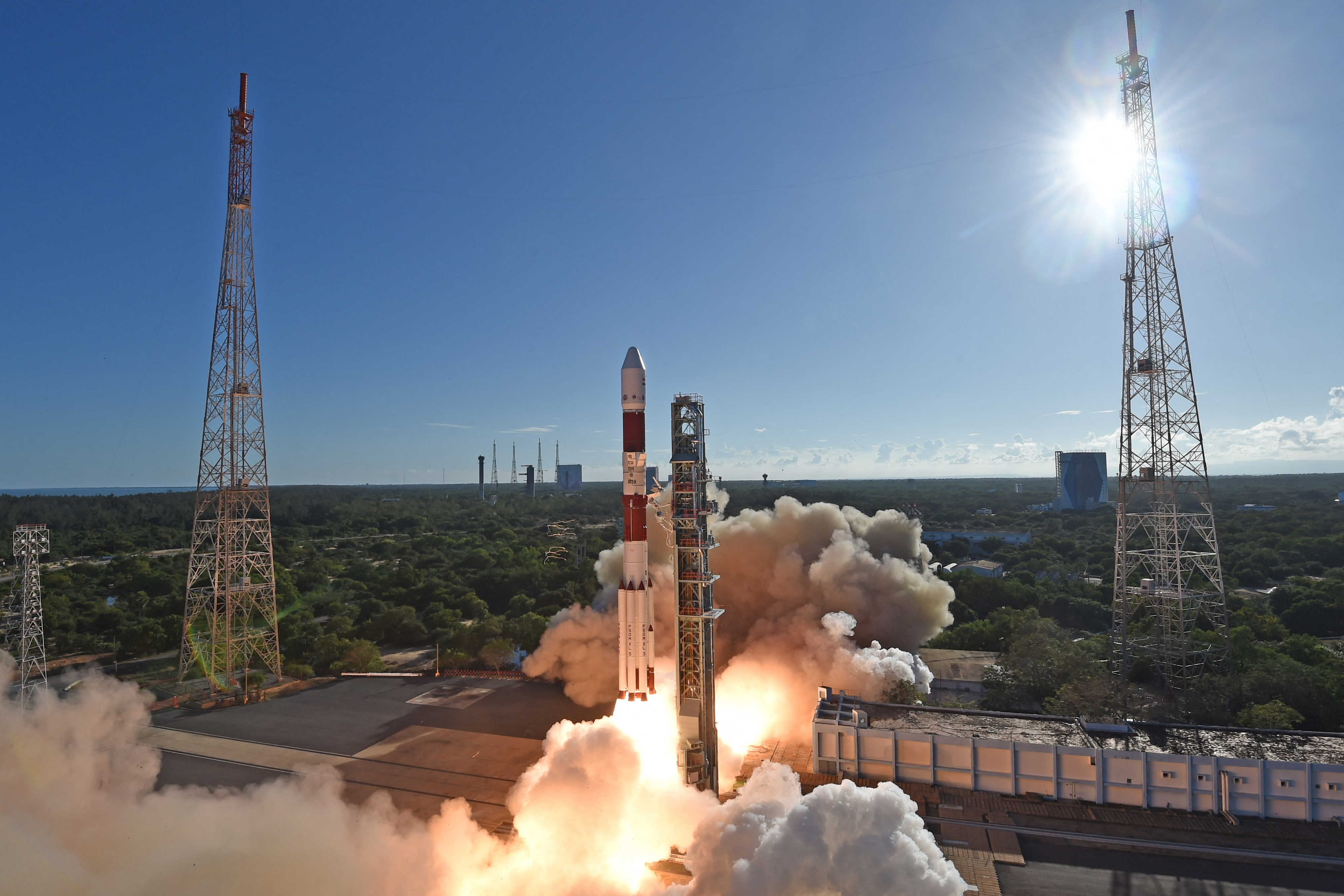 This handout photo taken and released by Indian Space Research Organisation (ISRO) on December 5, 2024, shows the launch of PSLV-C59 carrying two satellites of European Space Agency (ESA) Proba-3 spacecraft from the Satish Dhawan Space Centre in Sriharikota.