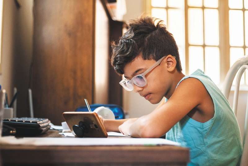 Boy searching the internet at home