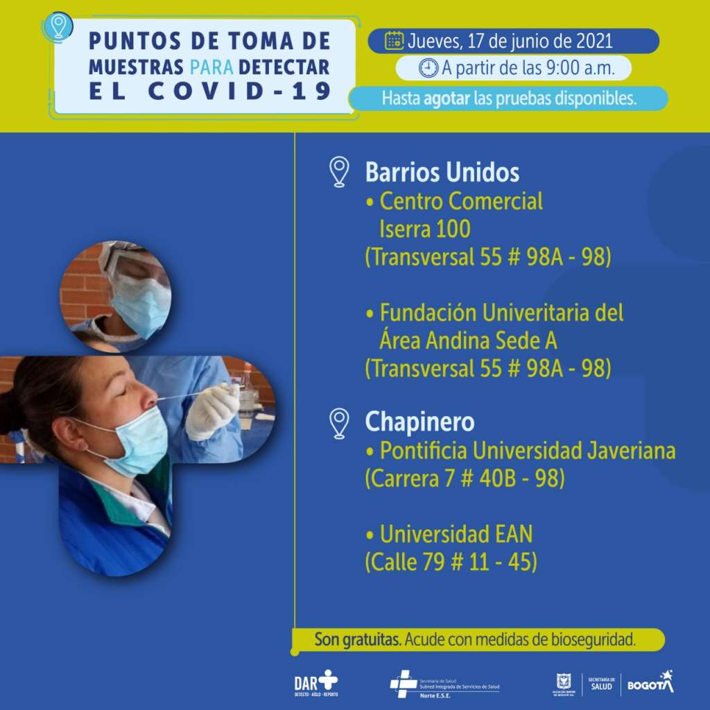 Pruebas COVID-19 en Bogotá: estos son los puntos para este jueves 17 de junio