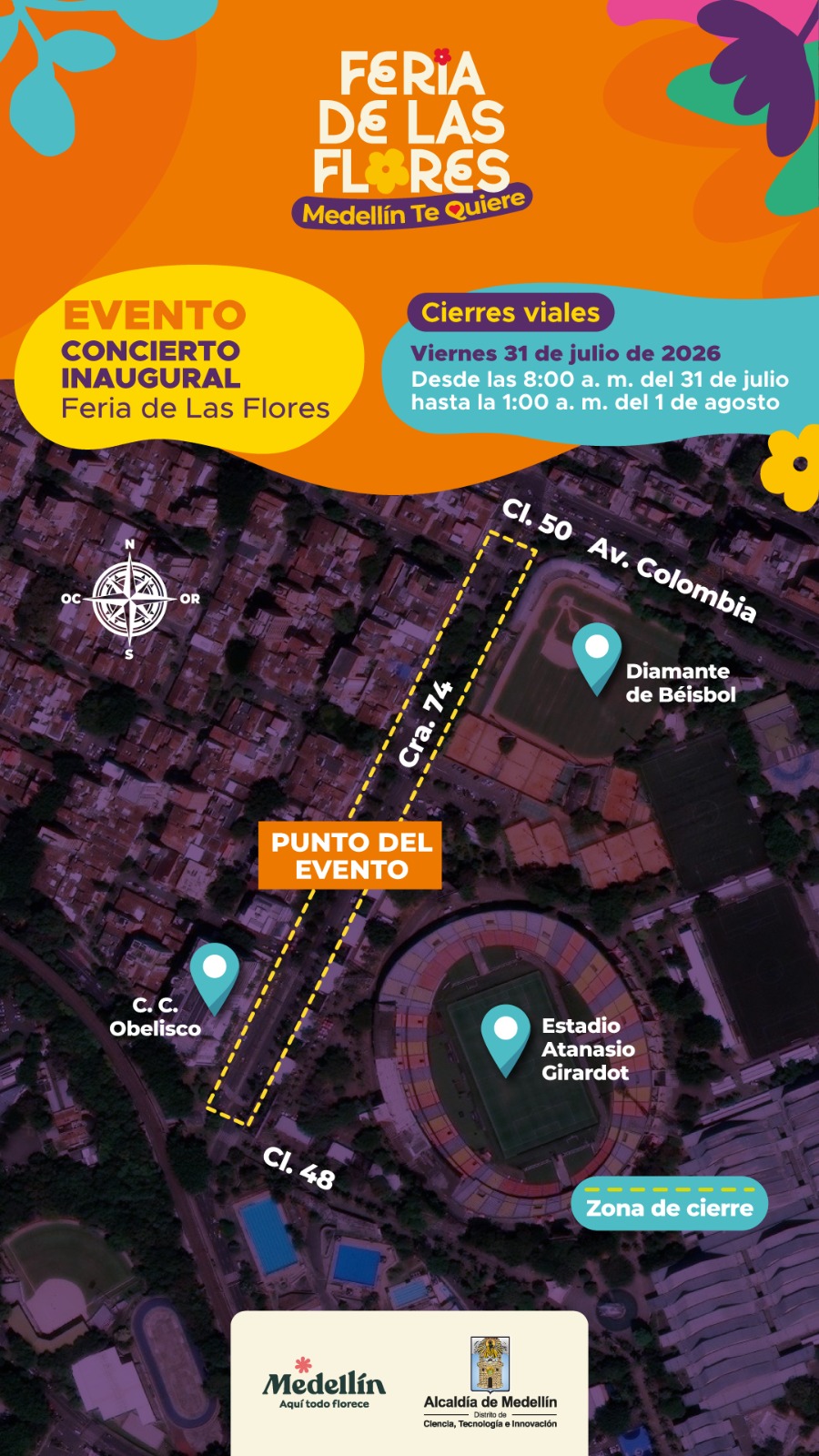 Cierre vial Medellín Feria de las Flores 2026