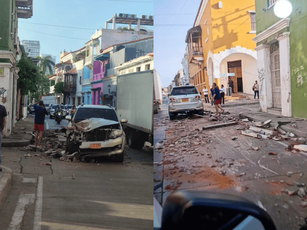 El desprendimiento ocurrió en una vivienda patrimonial del barrio Getsemaní, la camioneta sufrió graves daños tras el impacto, pero el conductor salió ileso.
