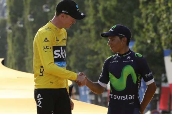 Chris Froome y Nairo Quintana, en el podio del Tour de Francia 2016, en París. Foto: AFP