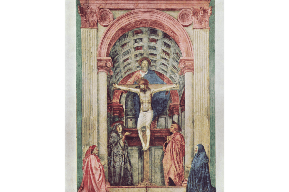 “La Sagrada Trinidad, con la Virgen, san Juan y donantes”, 1425, Masaccio, Florencia, Santa María Novella.
