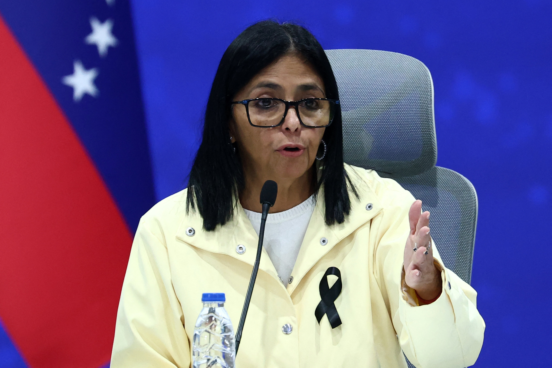 (FILES) Venezuela's interim President Delcy Rodriguez speaks during a press conference at the Generalisimo Francisco de Miranda Air Base in Caracas on July 2, 2026.