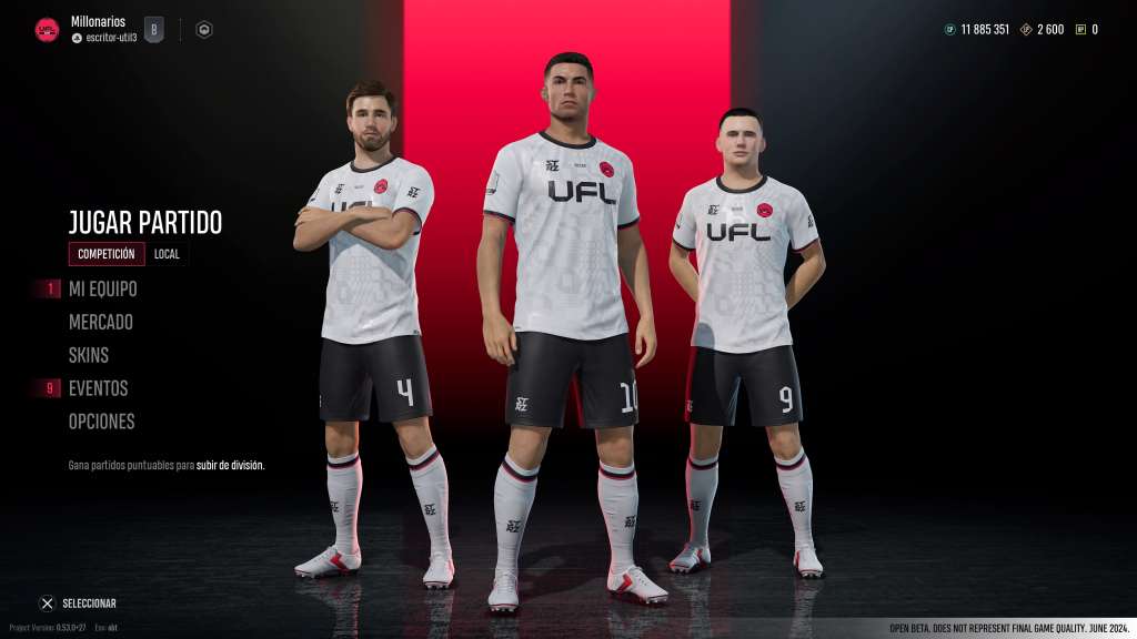 Menú de inicio de la versión beta de UFL.