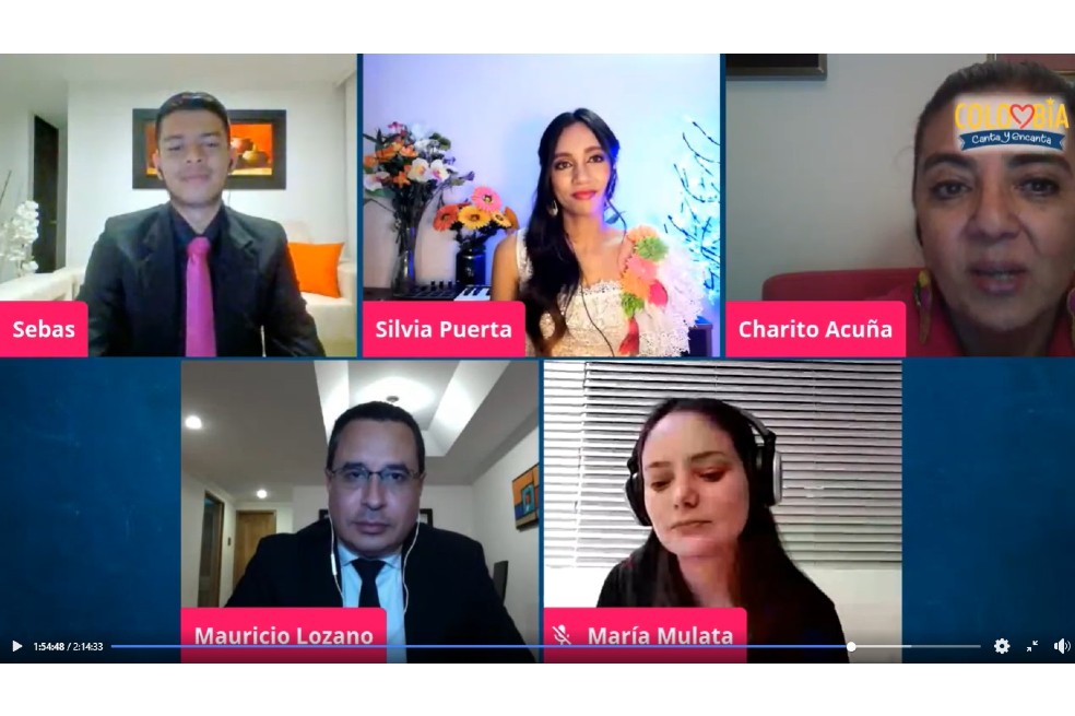 Charito Acuña, Mauricio Lozano y María Mulata fueron los jurados de esta edición virtual de Colombia Canta y Encanta. Los presentadores fueron Sebastián y Silvia Puerta.