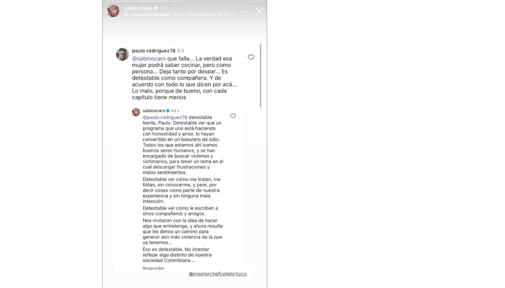 Dura respuesta de Carolina Sabino a quienes la atacan en redes por ‘MasterChef’