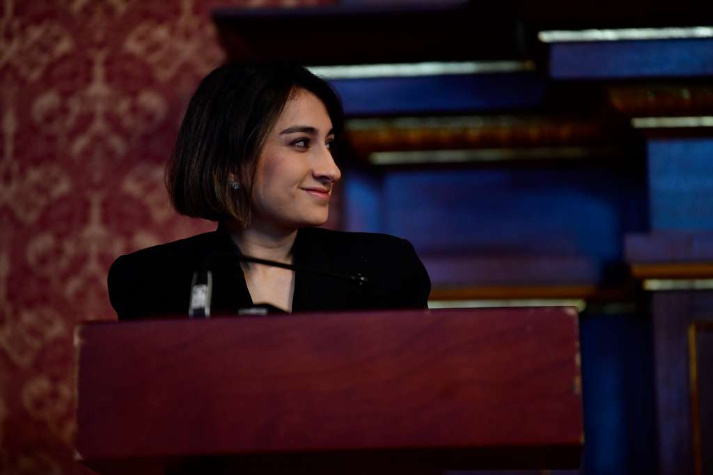 Ministra de Relaciones Exteriores de Colombia durante la presentación de la declaración de intereses para la cooperación bilateral en el Palacio de San Carlos.