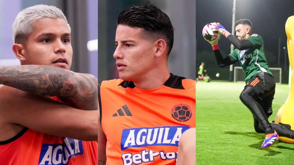 Cucho Hernández, James Rodríguez y Camilo Vargas durante la concentración de la selección de Colombia.