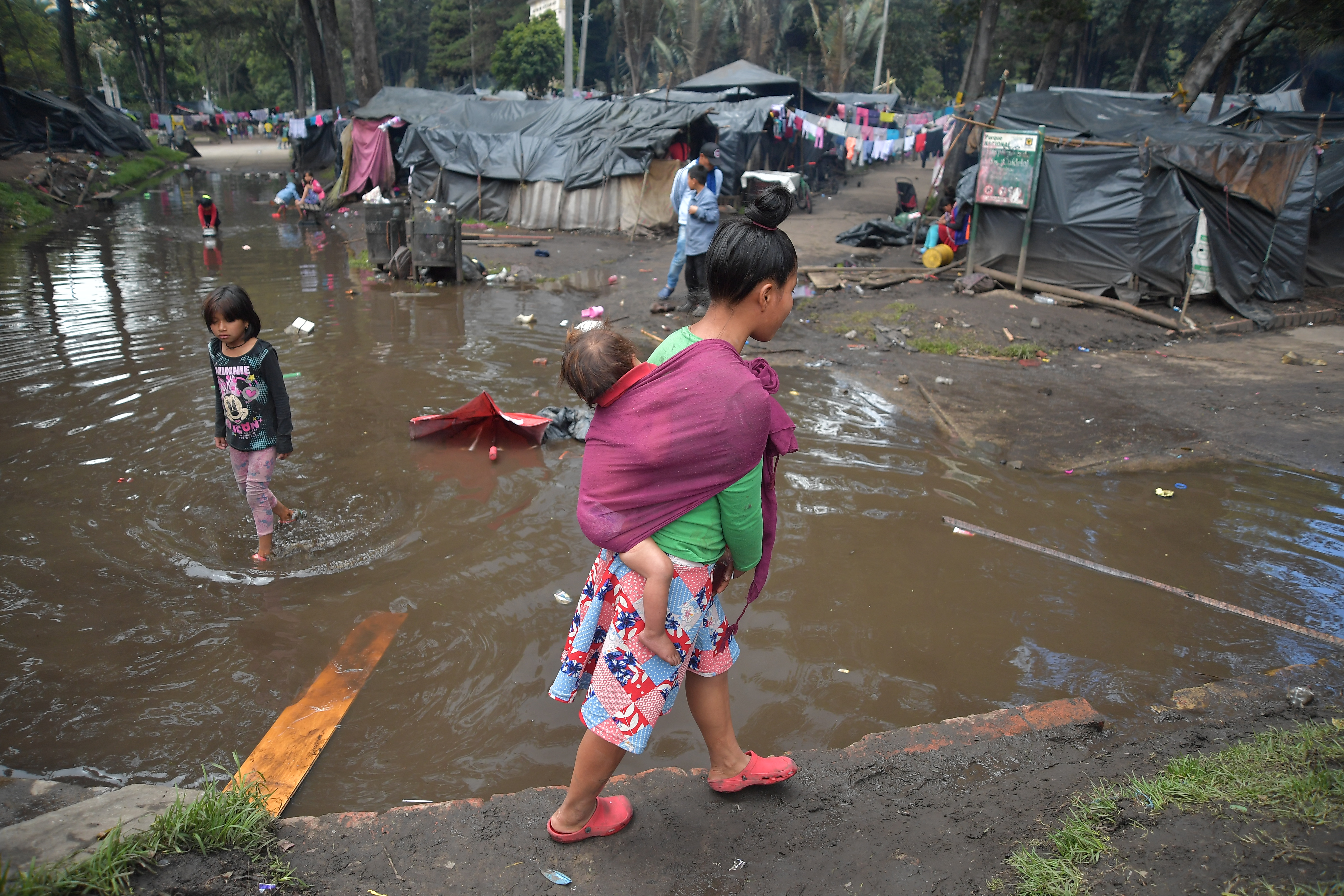 Desalojo de los indígenas asentados con cambuches de plástico en el Parque Nacional, al que llegaron el 29 de septiembre en su mayoría son niños, mujeres embarazadas y lactantes.