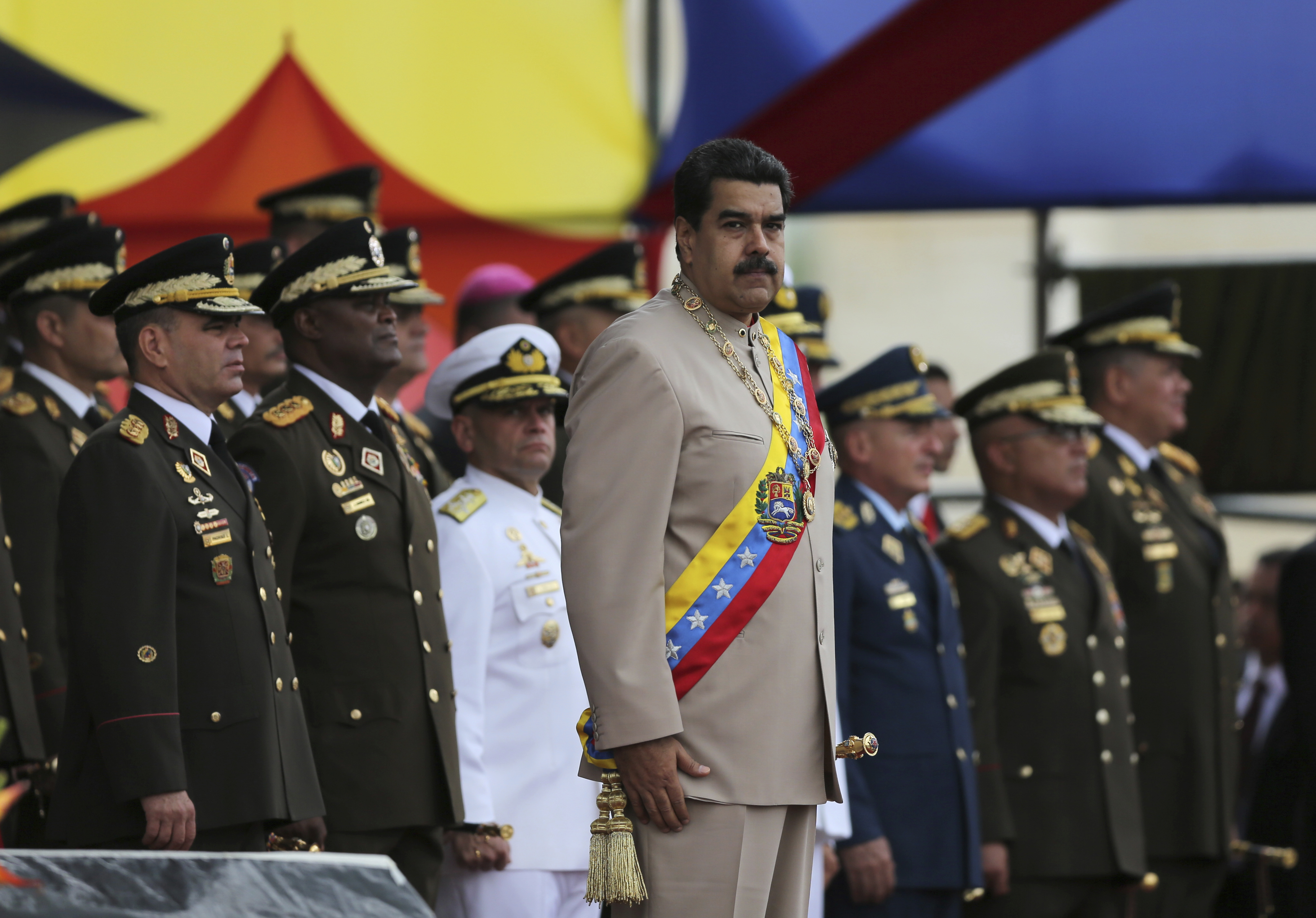 Nicolás Maduro durante un desfile militar en el Fuerte Tiuna, en Caracas, Venezuela.