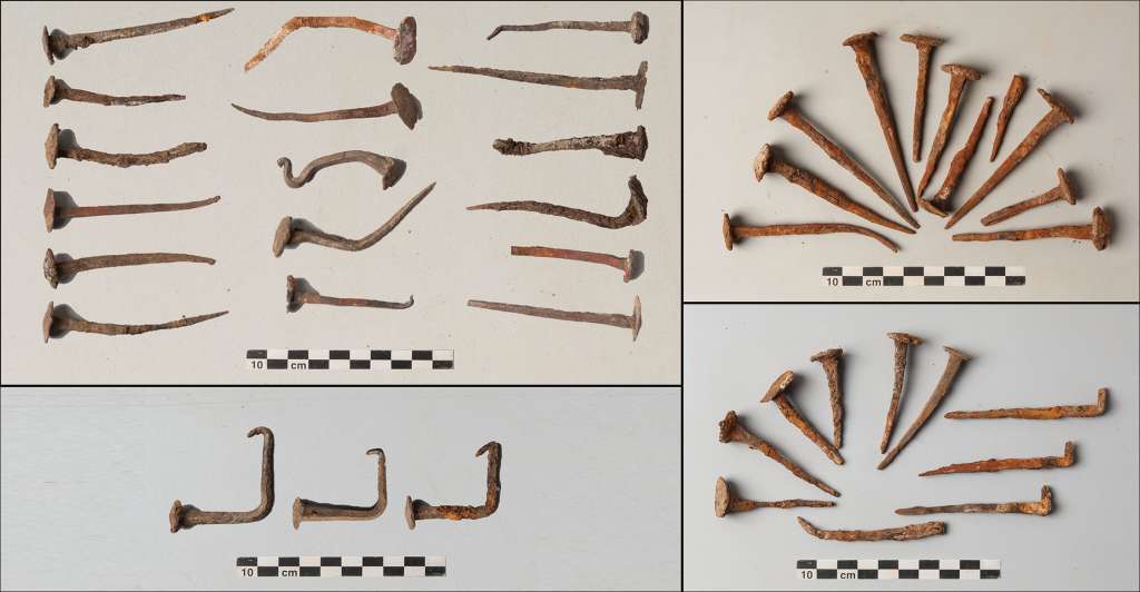 Los clavos encontrados en la tumba en Sagalassos (Turquía).