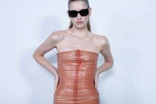 French model Apolline Rocco-Fohrer presents a creation by Courreges during the first look presentation for the Women Ready-to-wear Spring-Summer 2026 collection as part of the Paris Fashion Week, in Paris on September 30, 2025. (Photo by Alain JOCARD / AFP)