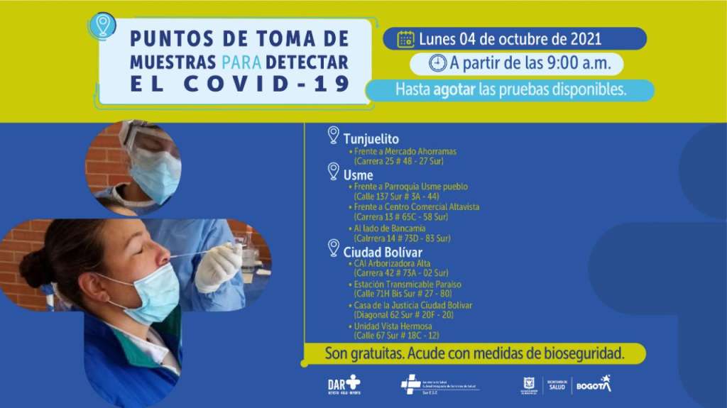 ¿Dónde hay pruebas gratuitas para Covid-19 este lunes 4 de octubre en Bogotá?