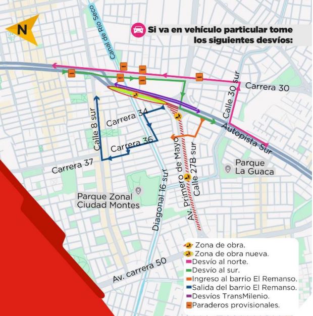 Mapa de cierres y desvíos por obras del Metro en la Autosur