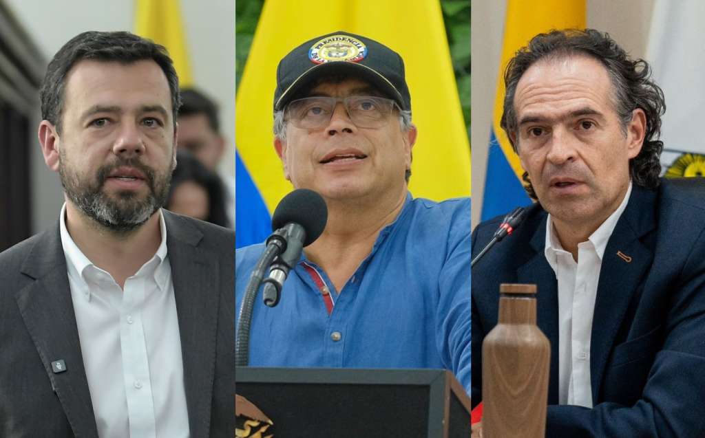 Alcalde Carlos Fernando Galán (Bogotá), presidente Gustavo Petro y alcalde Federico Gutiérrez (Medellín).
