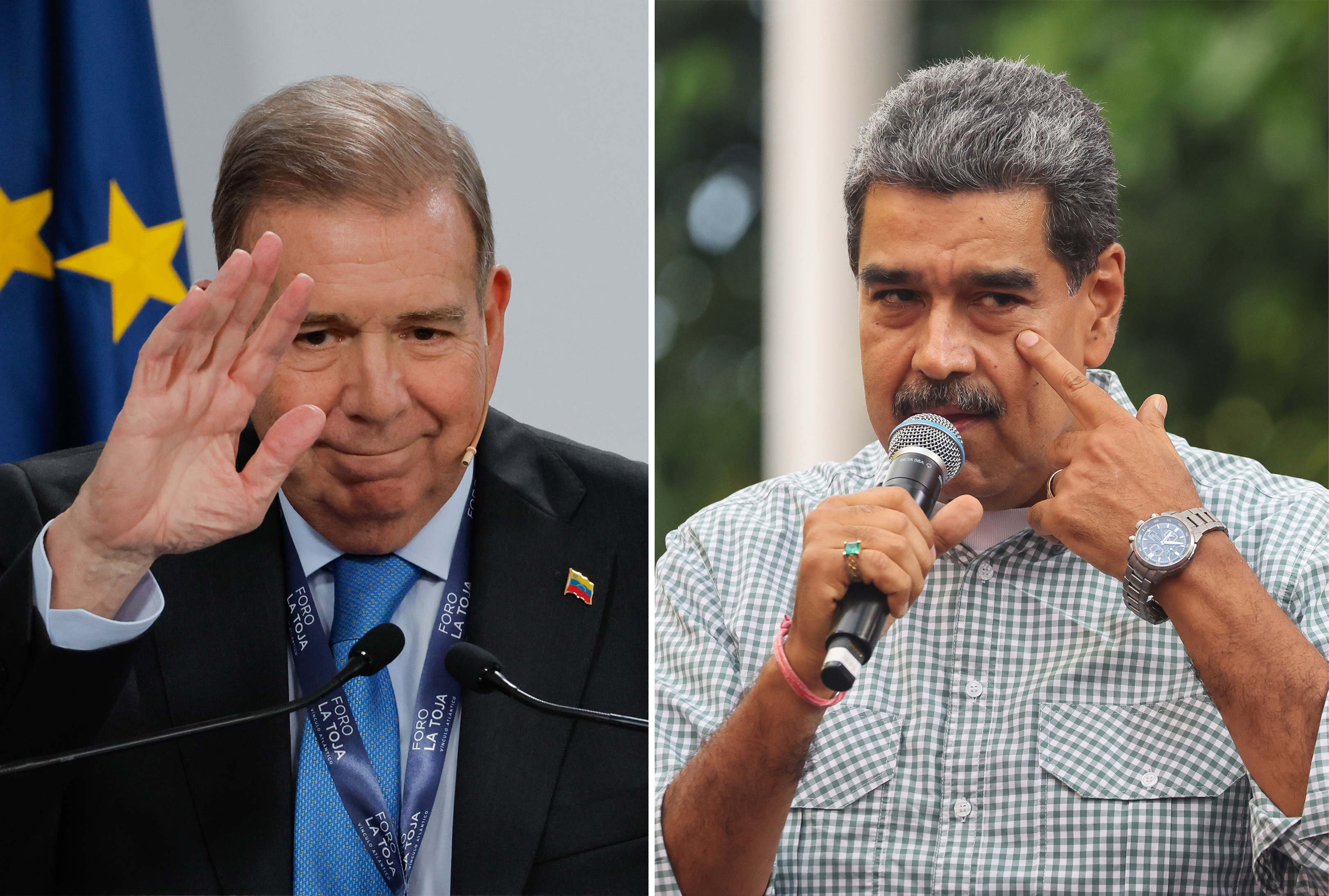 AME4520. BOGOTÁ (COLOMBIA), 10/12/2024.- Combo de fotografías de archivo del opositor venezolano Edmundo González Urrutia (i) y el presidente de Venezuela, Nicolás Maduro. A un mes de la toma de posesión del presidente de Venezuela para el periodo 2025-2031, la incertidumbre aumenta en el país, ante la postura de los dos líderes principales, el oficialista y actual mandatario, Nicolás Maduro -a quien el Consejo Nacional Electoral (CNE) otorgó el triunfo de los comicios del pasado julio-, y el opositor Edmundo González Urrutia, que reivindica la victoria. EFE/ ARCHIVO