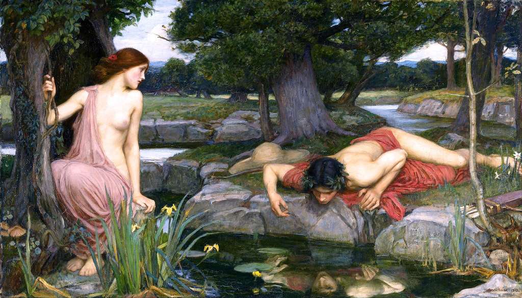 "Eco y Narciso" (1903). La pintura representa la maldición con la que Artemisa condenó a Narciso de enamorarse de alguien que no lo podría amar.