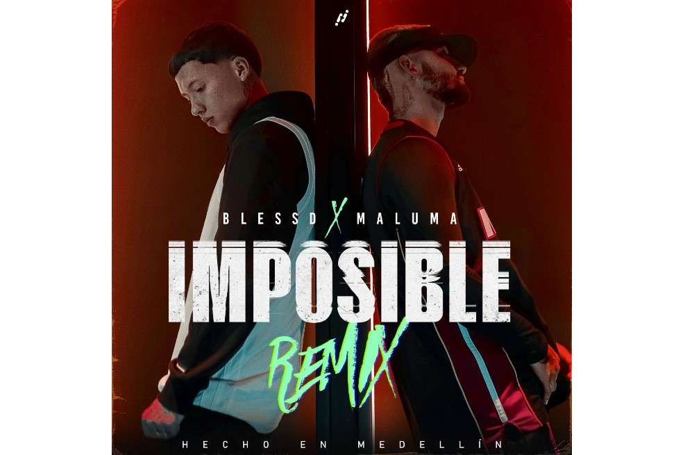 Maluma y Blessd en la imagen publicitaria del lanzamiento de "Imposible Remix".