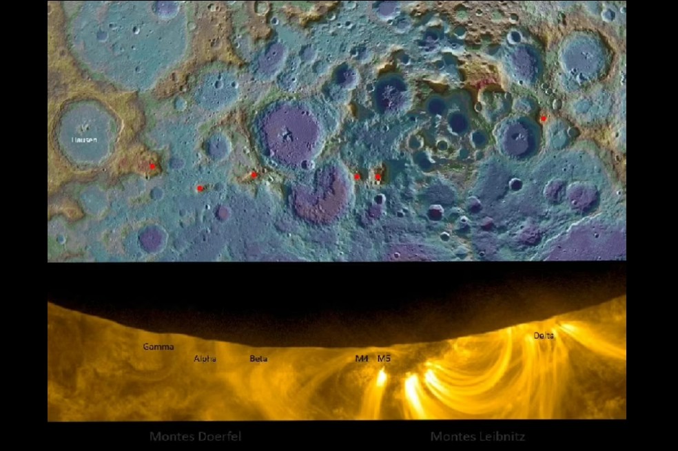 En las imágenes están presentes dos cordilleras lunares: Liebnitz y Doerfel.