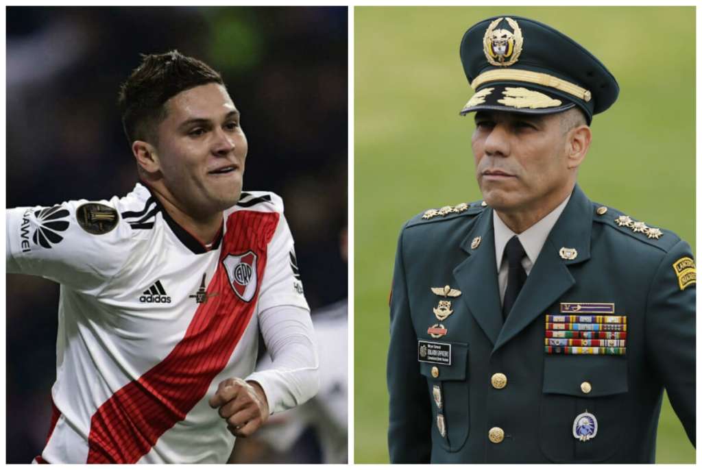 Cuando se conoció el nombramiento del general Zapateiro (derecha), la familia del futbolista (izquierda) cuestionó el nombramiento. Según los tíos del jugador, uniformado tuvo que ver con la desaparición forzada del padre del futbolista. / Archivo AFP - Agencia EFE