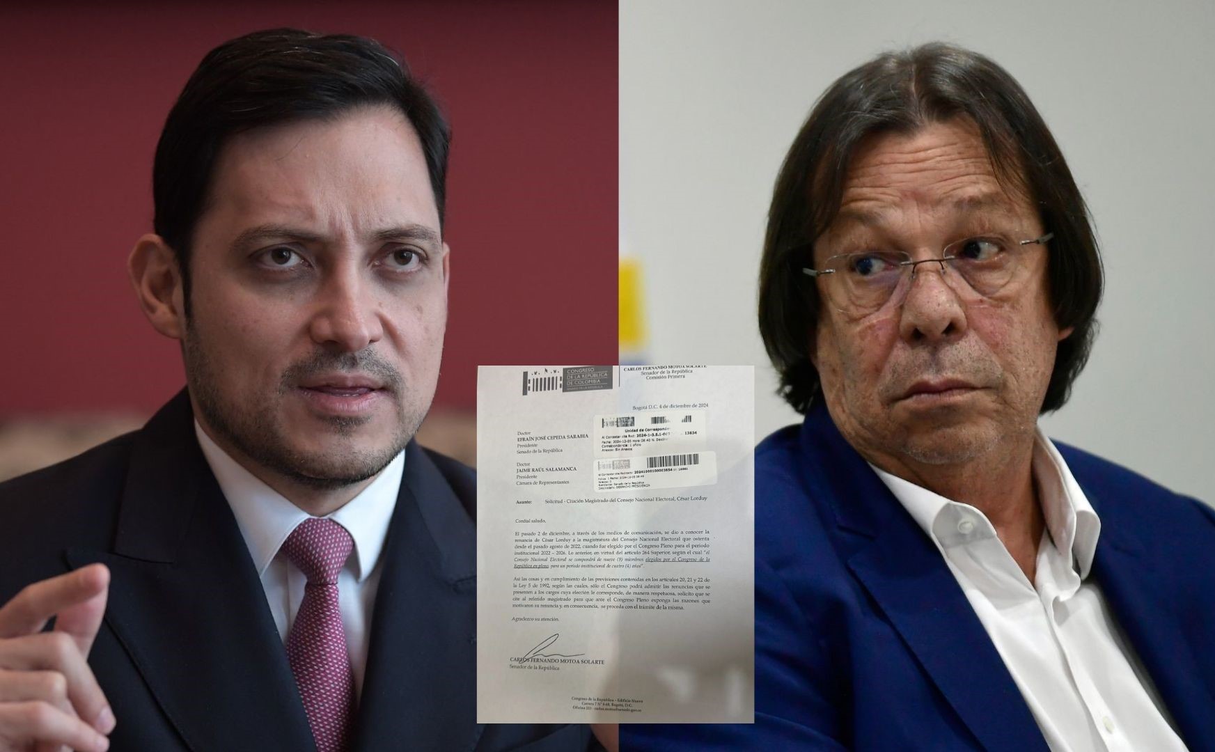 Senador Carlos Fernando Motoa y magistrado del CNE César Lorduy.