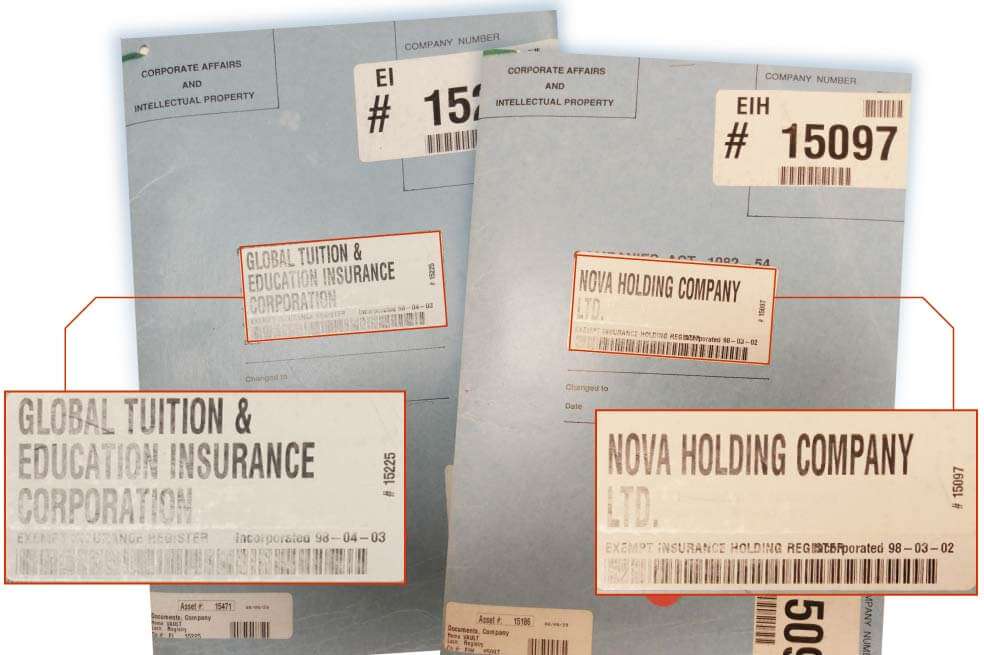Imagen de las carpeptas de Global Tuition y Nova Holding en Barbados.