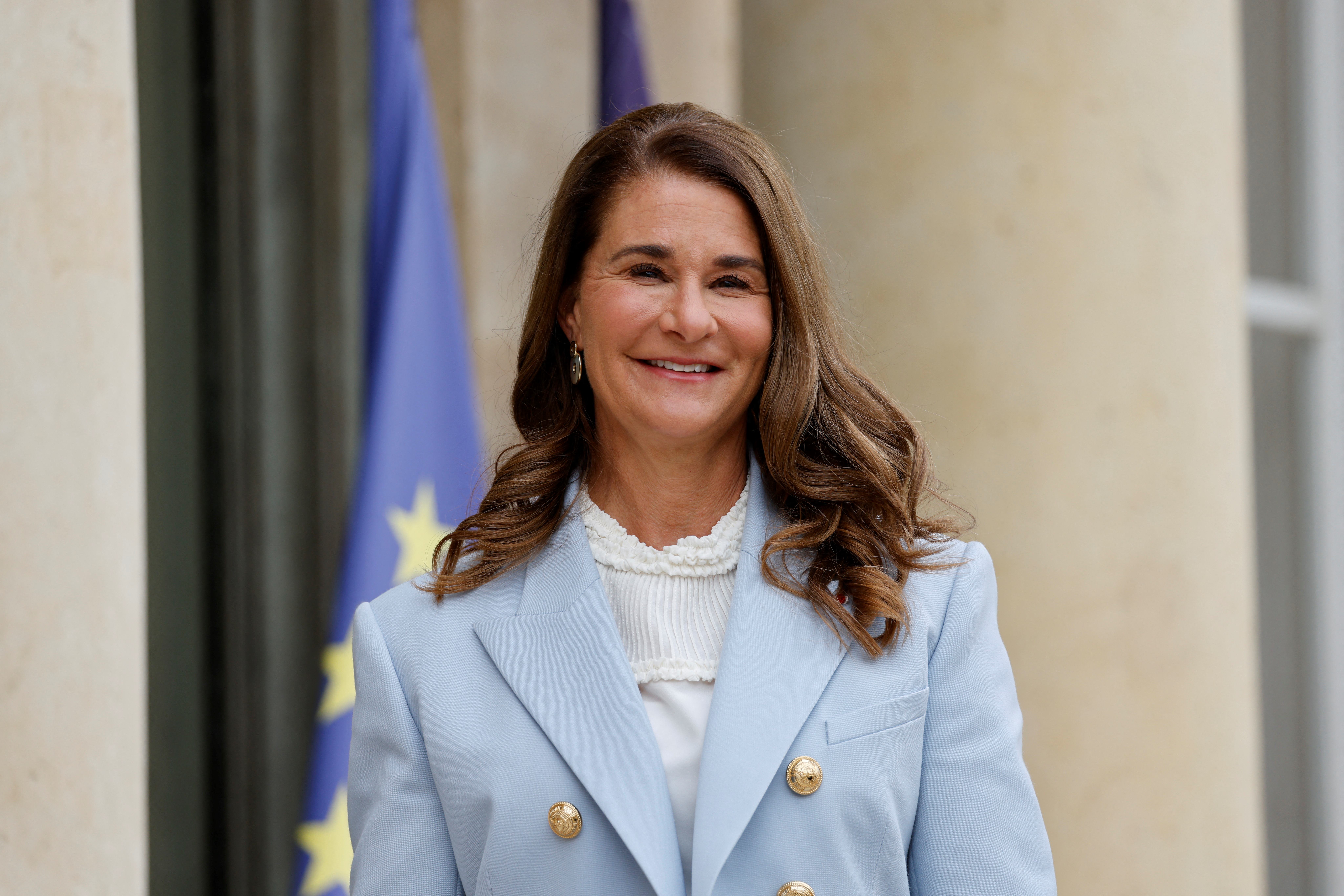Melinda Gates, cofundadora de la fundación Bill & Melinda Gates, llega a una reunión con el presidente francés en el Palacio del Elíseo en París el 1 de julio de 2021.