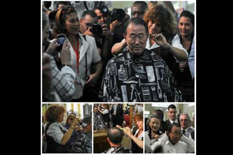 Ban Ki-moon aprovecha su visita a La Habana para cortarse el pelo