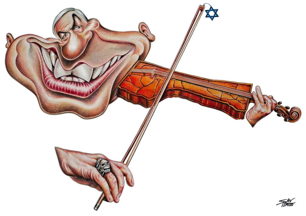 Ilustración del portugués António Santos del primer ministro israelí Benjamín Netanyahu.