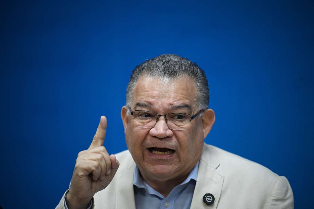 Venezuelan former presidential candidate Enrique Marquez speaks during a press conference in Caracas on August 14, 2024. (Photo by Federico PARRA / AFP)