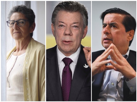 Pastora Mira, lideresa social y víctima del conflicto (izq), dialogará con Juan Manuel Santos (centro), y Juan Fernando Cristo, exministro del gobierno Santos y autor de la Ley de Víctimas (der).