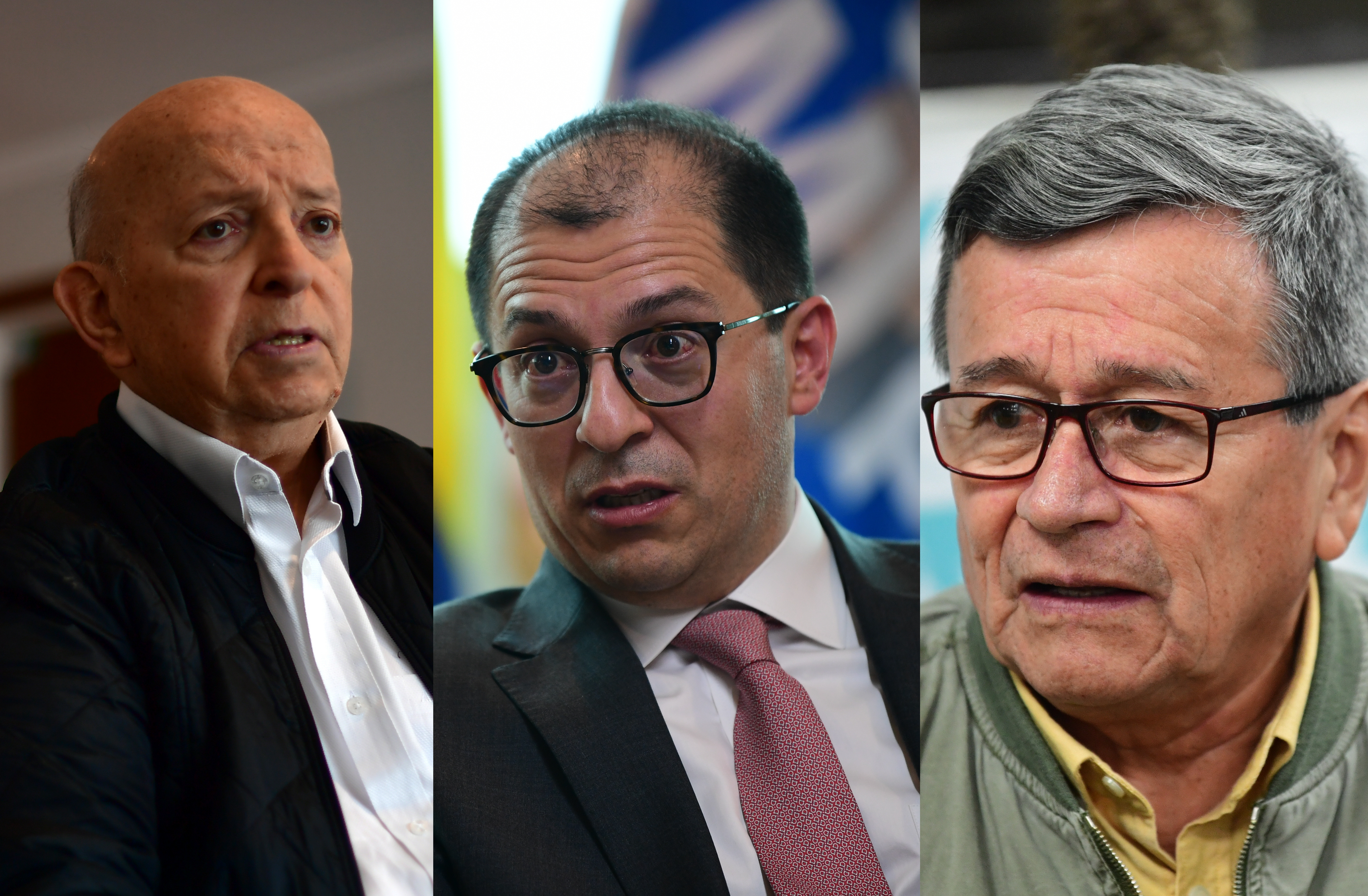 Otty Patiño, jefe de la delegación del Gobierno en las negociaciones con el ELN; el fiscal Francisco Barbosa; y Pablo Beltrán, jefe de la delegación del ELN.