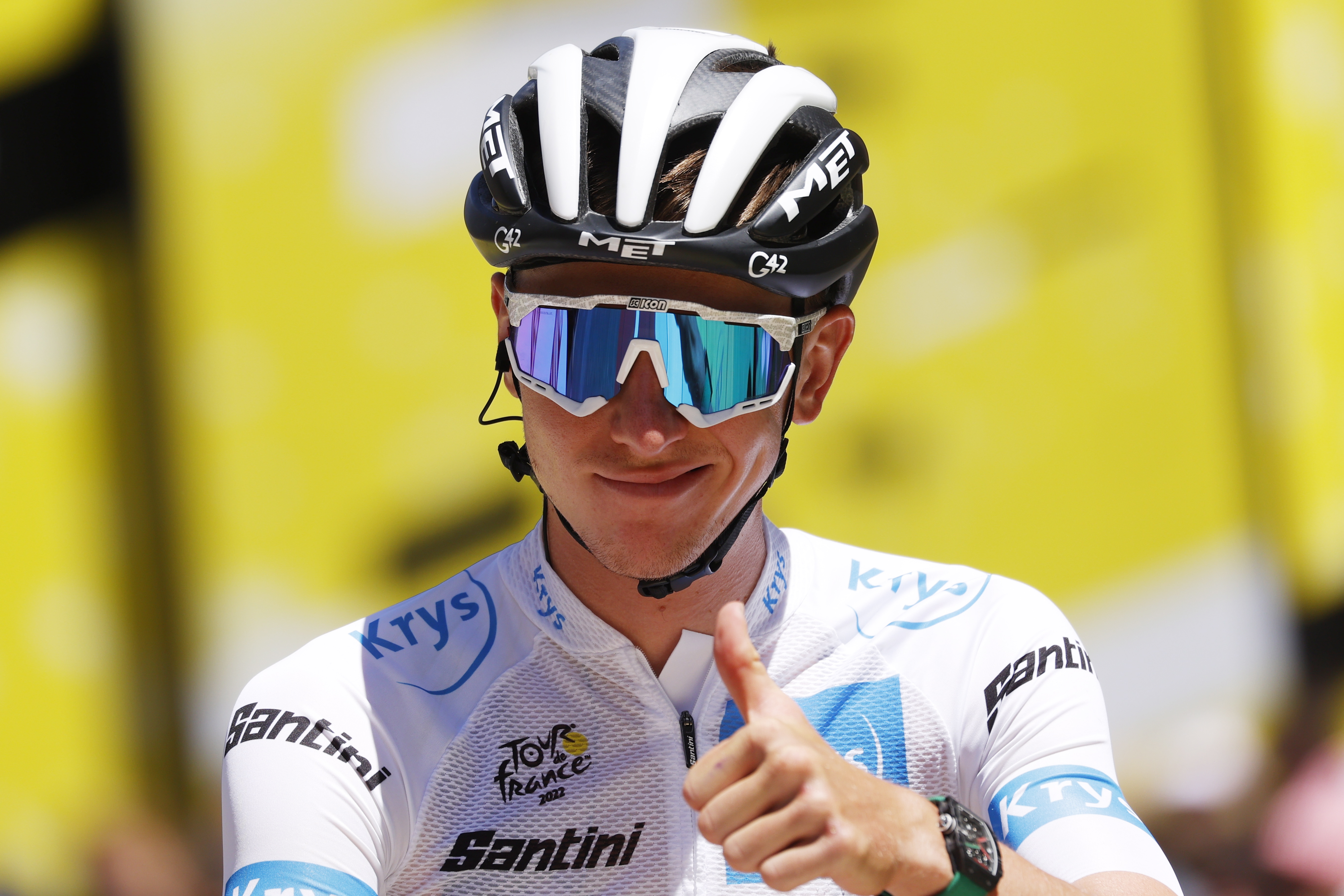 Rodez (France), 17/07/2022.- Slovenian rider Tadej Pogacar of UAE Team Emirates before the start of the 15th stage of the Tour de France 2022 over 202.5km from Rodez to Carcassonne, France, 17 July 2022. (Ciclismo, Francia, Eslovenia) EFE/EPA/YOAN VALAT
