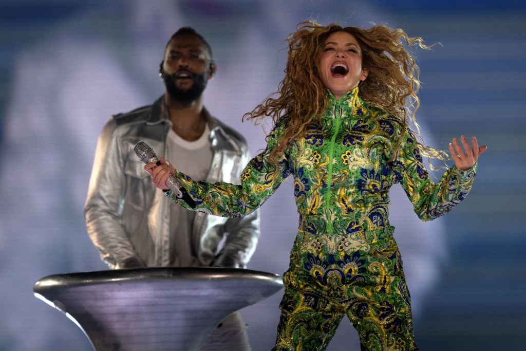 (FILES) Colombian singer Shakira performs during a free concert at Copacabana beach in Rio de Janeiro, Brazil on May 2, 2026. Puerto Rican superstar Bad Bunny kicks off a a series of ten concerts in Madrid on May 30, 2026, underscoring the Spanish capital�s rapid rise as Europe�s new hub for Latin sounds. Colombian pop superstar Shakira will follow with a 12-night residency beginning September 18 at a temporary venue under construction in southern Madrid that will hold roughly 50,000 people. (Photo by Pablo PORCIUNCULA / AFP)
