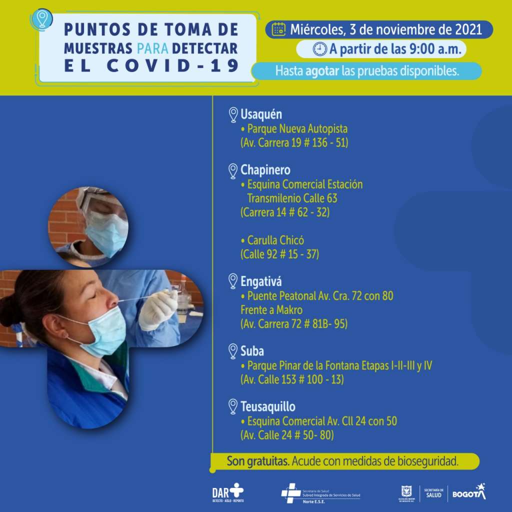 ¿Dónde hay pruebas gratuitas para Covid-19 este miércoles en Bogotá?