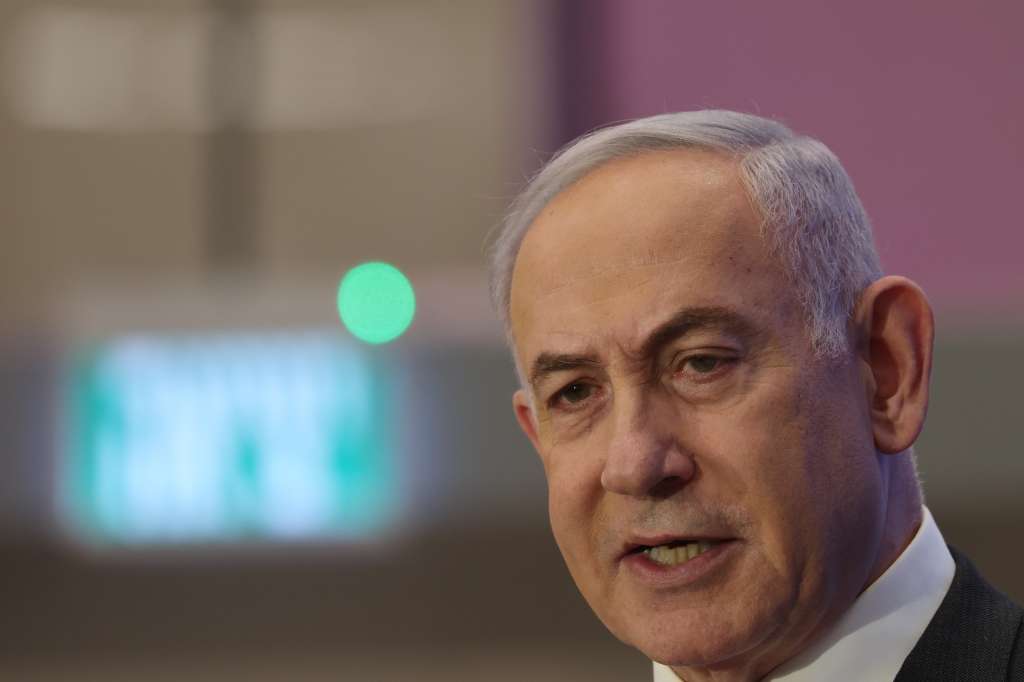 Jerusalem (-), 18/02/2024.- Israeli prime minister Benjamin Netanyahu attends the annual Conference of Presidents of Major American Jewish Organizations event in Jerusalem, 18 February 2024. (Jerusalén) EFE/EPA/ABIR SULTAN ANP special assignment