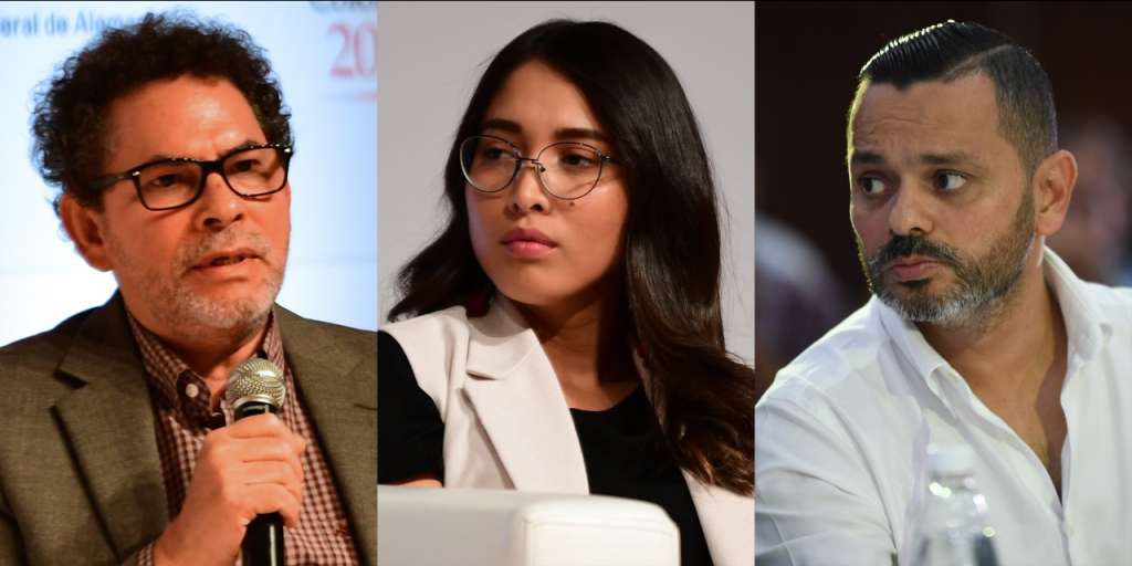 (De izq. a der.) Pastor Álape, delegado de FARC ante el Consejo Nacional de Reincorporación; Bibiana Quintero, abogada y embajadora OYW 2019; y Óscar Montealegre, consultor en temas de paz, ex comandante de las AUC.
