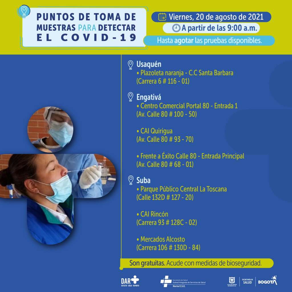 Puntos de toma de muestras PCR en Bogotá